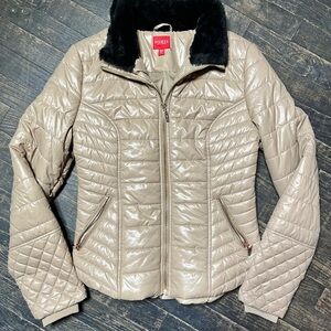 Guess Women's Beige Quilted Puffer Jacket